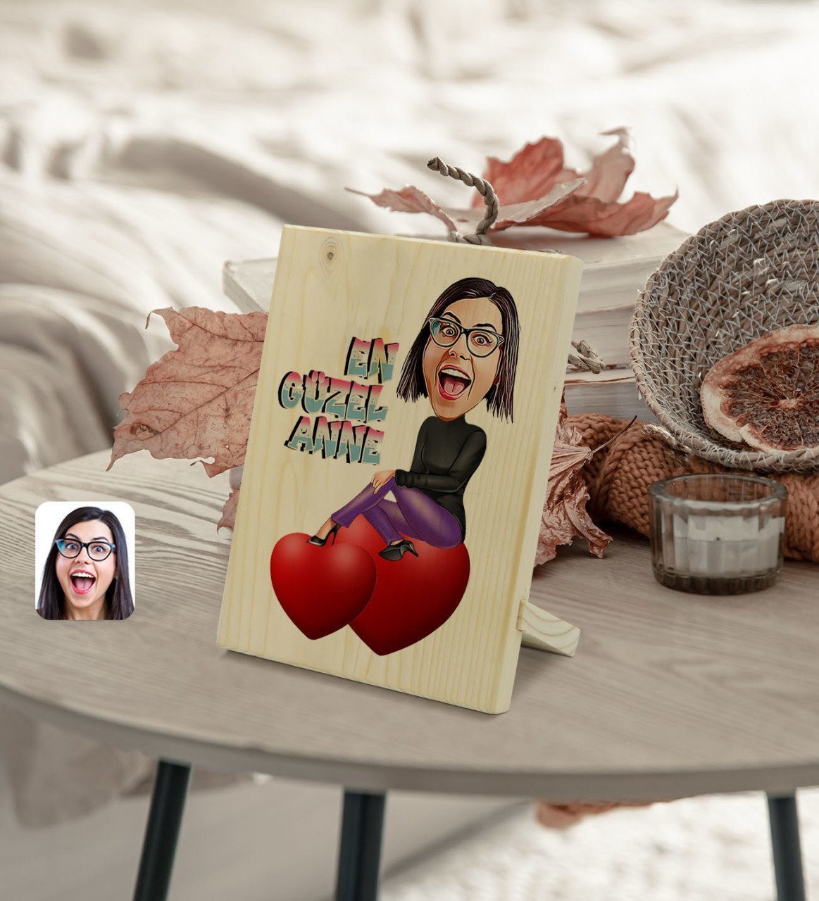 Kişiye Özel En Güzel Anne Karikatürlü Dekoratif Ahşap Çerçeve Model 1