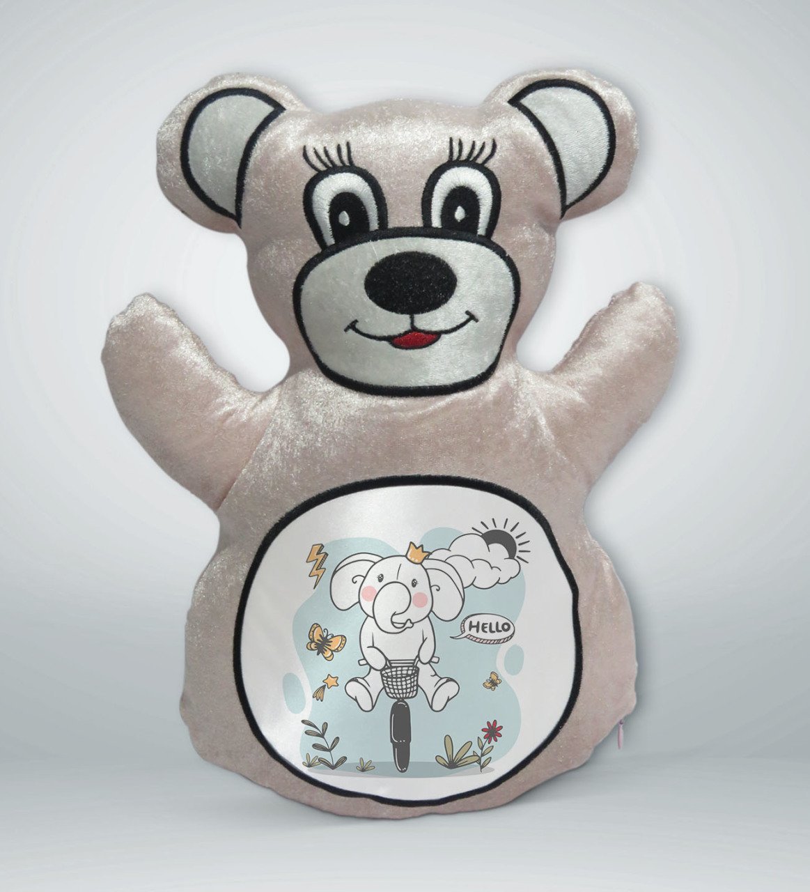 BK Gift Tatlı Fil Köpek Tasarımlı Krem Ayıcık Yastık-1