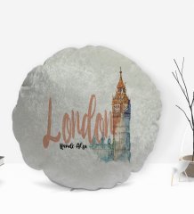 Kişiye Özel İsimli London Tasarımlı Yuvarlak Dekoratif Kırlent Yastık-2