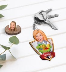 Kişiye Özel İsimli Kadın Diyetisyen Karikatürlü Ahşap Anahtarlık-1
