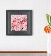 BK Gift Pembe Çiçek Tasarımlı Ahşap Çerçeveli Taş Duvar Dekoru-3