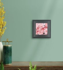 BK Gift Pembe Çiçek Tasarımlı Ahşap Çerçeveli Taş Duvar Dekoru-3