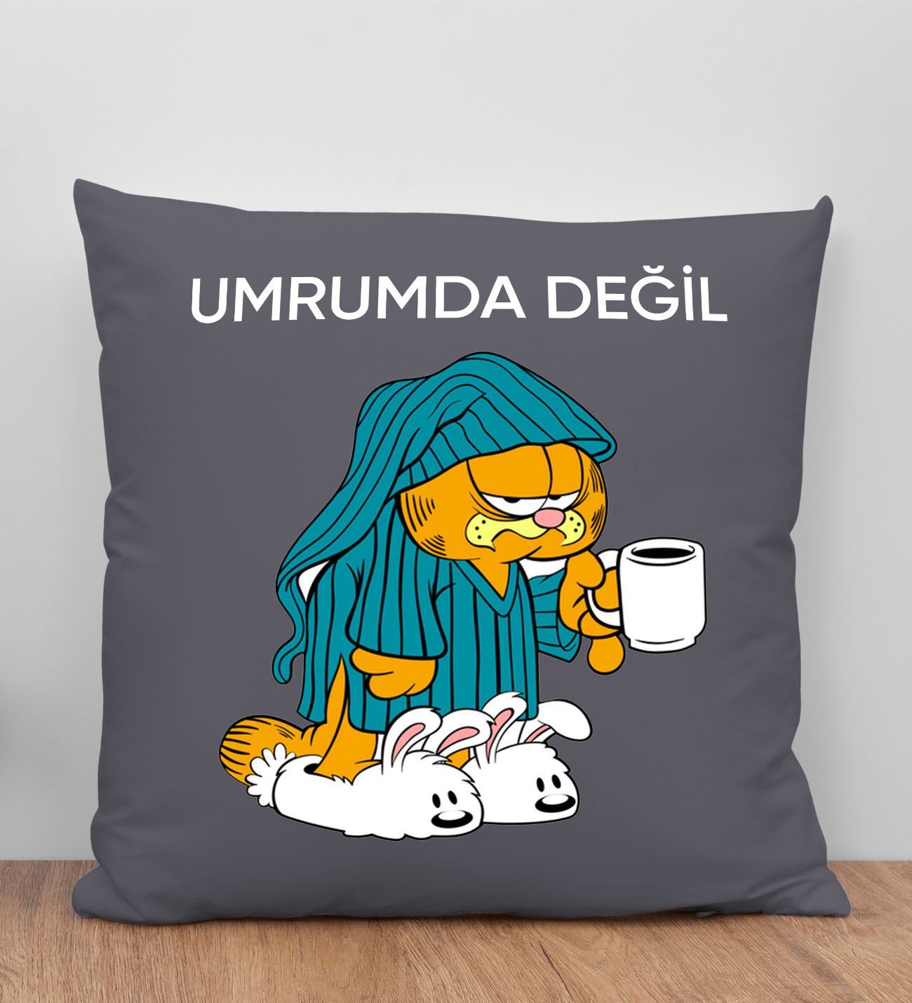 BK Gift Umrumda Değil Tasarımlı Antrasit Kırlent Yastık, Arkadaşa Hediye, Ev Dekorasyonu, Ev Hediyesi-1