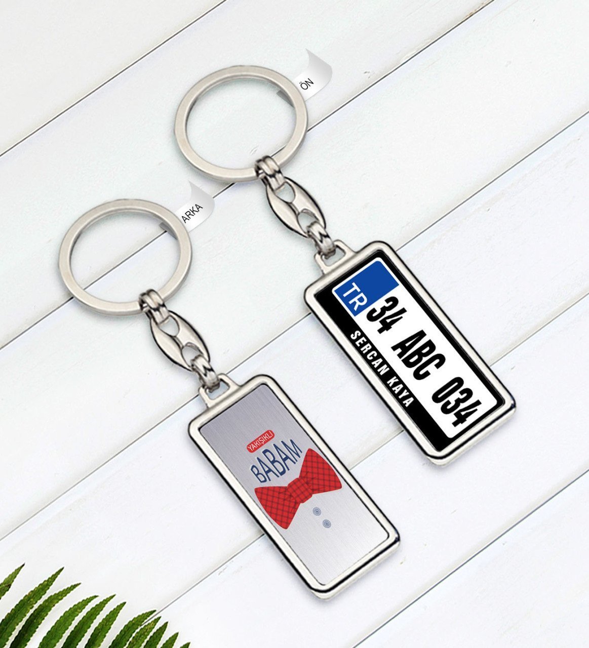 Kişiye Özel Plakalı Yakışıklı Baban Çift Taraflı Metal Krom Anahtarlık-6
