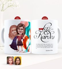 Kişiye Özel Karikatürlü Kız Kardeş Beyaz Kupa Bardak-6