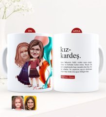Kişiye Özel Karikatürlü Kız Kardeş Beyaz Kupa Bardak-6