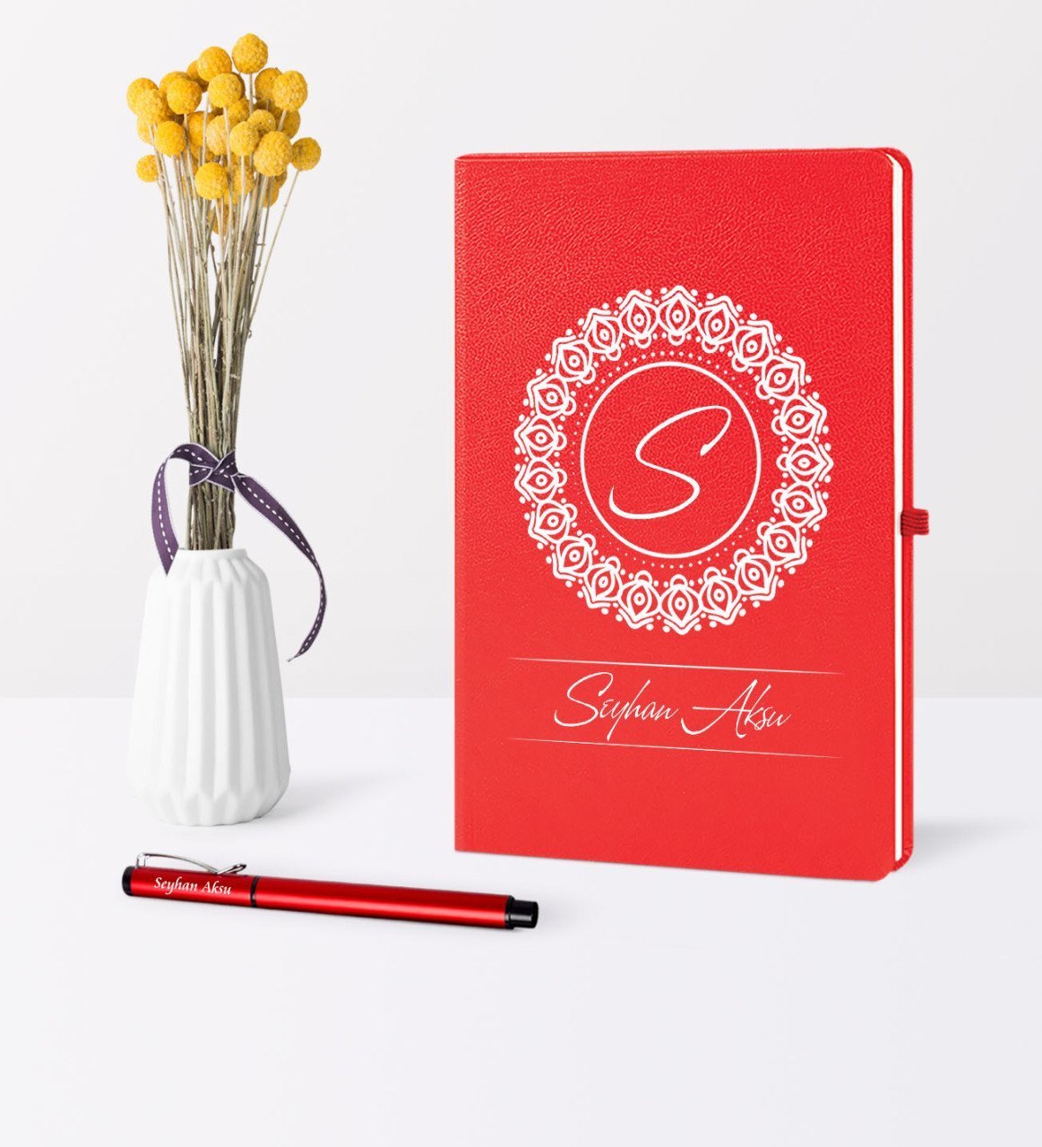 Kişiye Özel İsimli Kırmızı Defter Kalem Seti - 2