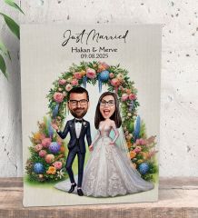 BK Gift Kişiye Özel Evleniyoruz Karikatürlü Kanvas Tablo-1 (15x20), Sevgiliye Hediye, Sevgililer Günü Hediyesi