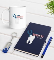 Kişiye Özel Diş Hekimi Temalı Lacivert Defter Kalem Kupa 32gb USB Bellek Hediye Seti-1