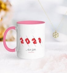 BK Gift Kişiye Özel 2023 Mutlu Yıllar Pembe Kupa ve Kar Tanesi Kolye-2