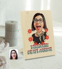 Kişiye Özel Dünyanın En İyi Annesi Karikatürlü Dekoratif Ahşap Çerçeve Model 1