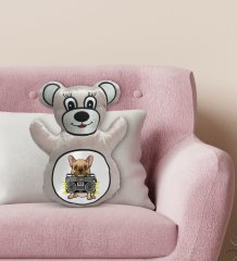 BK Gift Tatlı Şarkıcı Köpek Tasarımlı Krem Ayıcık Yastık-1