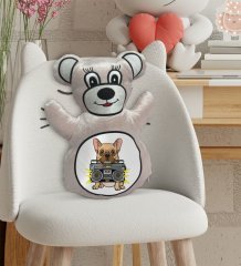 BK Gift Tatlı Şarkıcı Köpek Tasarımlı Krem Ayıcık Yastık-1