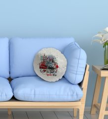 Kişiye Özel İsimli London Tasarımlı Yuvarlak Dekoratif Kırlent Yastık-1