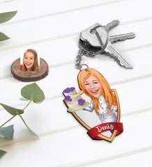Kişiye Özel İsimli Kadın Chef Karikatürlü Ahşap Anahtarlık-2