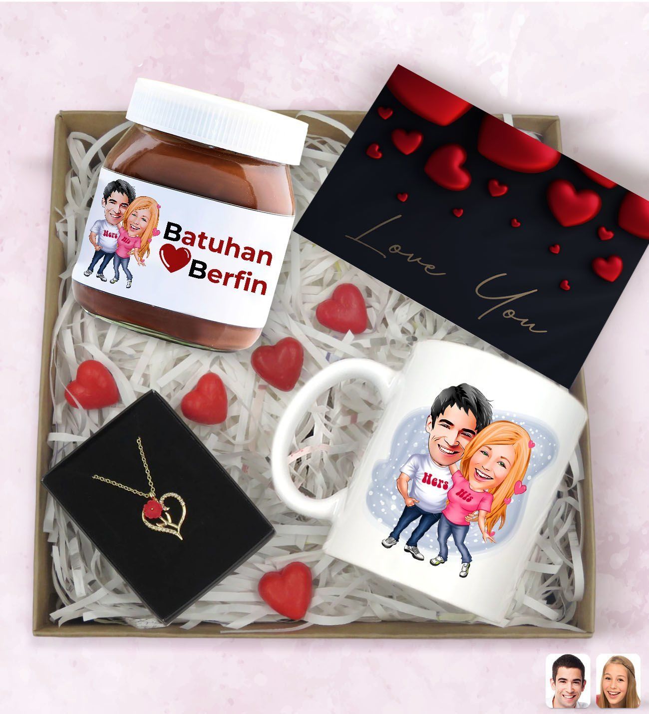 BK Gift Sevgiliye Özel Karikatürlü Hediye Seti-8, Sevgililer Günü Hediyesi, Yıl Dönümü Hediyesi, Nutella 400gr., Doğum Günü Hediyesi