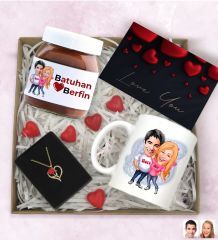 BK Gift Sevgiliye Özel Karikatürlü Hediye Seti-8, Sevgililer Günü Hediyesi, Yıl Dönümü Hediyesi, Nutella 400gr., Doğum Günü Hediyesi