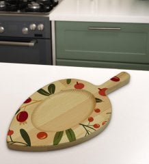 BK Gift Meyve Tasarımlı Yaprak Şeklinde Doğal Ahşap Servis ve Sunum Tabağı Model 1