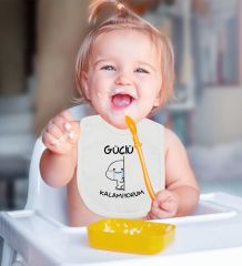 BK Kids Güçlü Kalamıyorum Tasarımlı Beyaz Bebek Mama Önlüğü-1