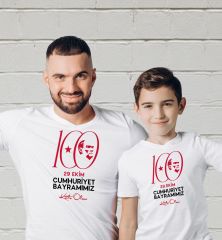 BK Gift 29 Ekim Tasarımlı 2’li Baba-Oğul Beyaz Tişört-7, 29 Ekim Hediyesi, Trend Tişört, 100.Yıl Hediyesi