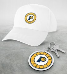 NBA Indiana Pacers Beyaz Şapka ve Ahşap Anahtarlık Seti