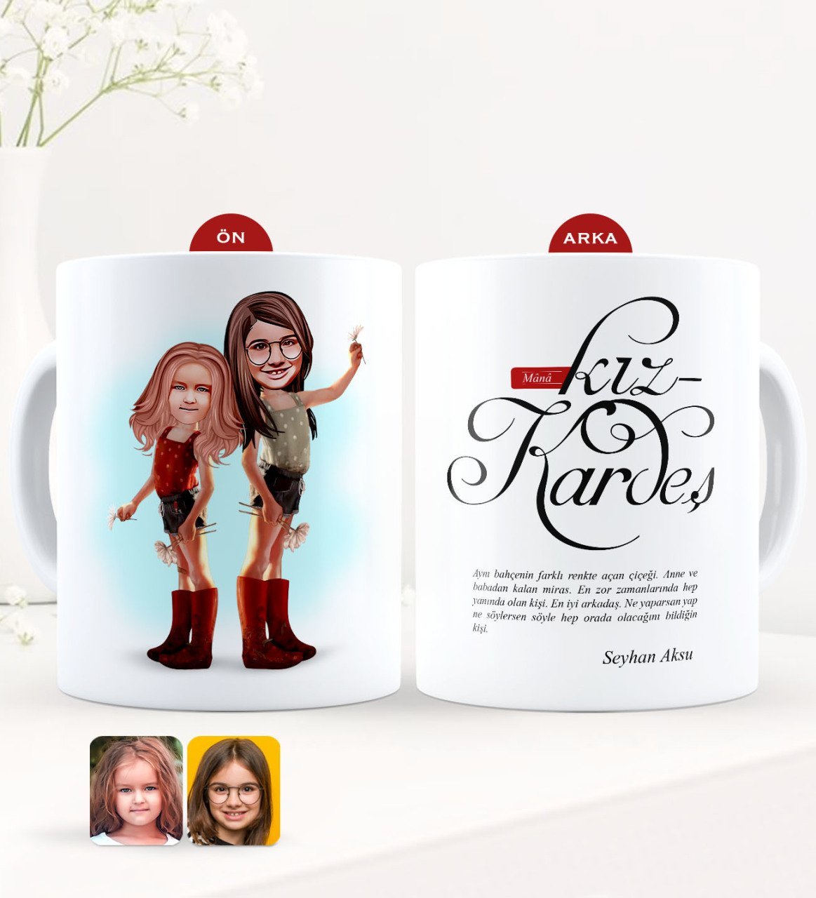 Kişiye Özel Karikatürlü Kız Kardeş Beyaz Kupa Bardak-5