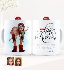 Kişiye Özel Karikatürlü Kız Kardeş Beyaz Kupa Bardak-5