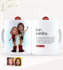 Kişiye Özel Karikatürlü Kız Kardeş Beyaz Kupa Bardak-5