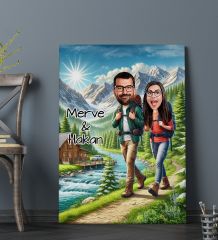BK Gift Kişiye Özel Doğa Yürüyüşü Karikatürlü Kanvas Tablo-1 (70x100), Sevgiliye Hediye, Sevgililer Günü Hediyesi