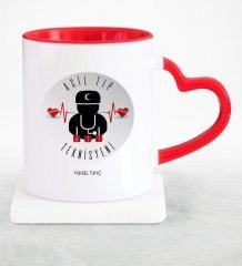 Kişiye Özel Mesleki Acil Tıp Teknisyeni Kırmızı Kalpli Kupa Bardak - 4