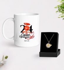 Kişiye Özel Canım Öğretmenim Beyaz Kupa ve Papatya Kolye Hediye Seti-10