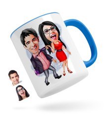 Kişiye Özel Sevgililer Karikatürlü Mavi Kupa Bardak-4