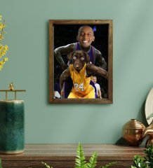 Evcil Dostlara Özel Basketbol Oyuncusu Tasarımlı Portre Doğal Masif Ahşap Çerçeveli Tablo 45x65cm-1