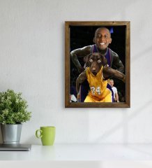 Evcil Dostlara Özel Basketbol Oyuncusu Tasarımlı Portre Doğal Masif Ahşap Çerçeveli Tablo 45x65cm-1