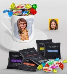 Kişiye Özel Kız Çocuk Karikatürlü Türk Kahvesi Fincanı Selamlique Karışık Türk Kahvesi ve Haribo Şeker Hediye Seti-8