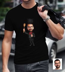 Kişiye Özel Bay Master Chef Karikatürlü Siyah T-Shirt