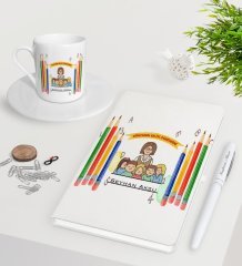 Kişiye Özel Dünyanın En İyi Öğretmeni Beyaz Defter Kalem Türk Kahvesi Fincanı Seti-19