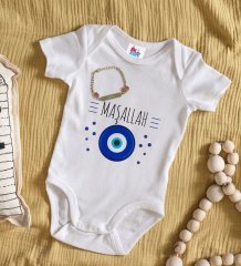 BK Kids Kişiye Özel Maşallah Tasarımlı Beyaz Bebek Body Zıbın ve Kız Bebek Künyesi Hediye Seti-1