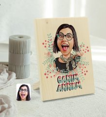 Kişiye Özel Canım Annem Karikatürlü Dekoratif Ahşap Çerçeve
