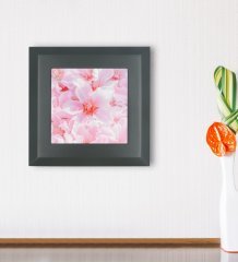 BK Gift Pembe Çiçek Tasarımlı Ahşap Çerçeveli Taş Duvar Dekoru-1