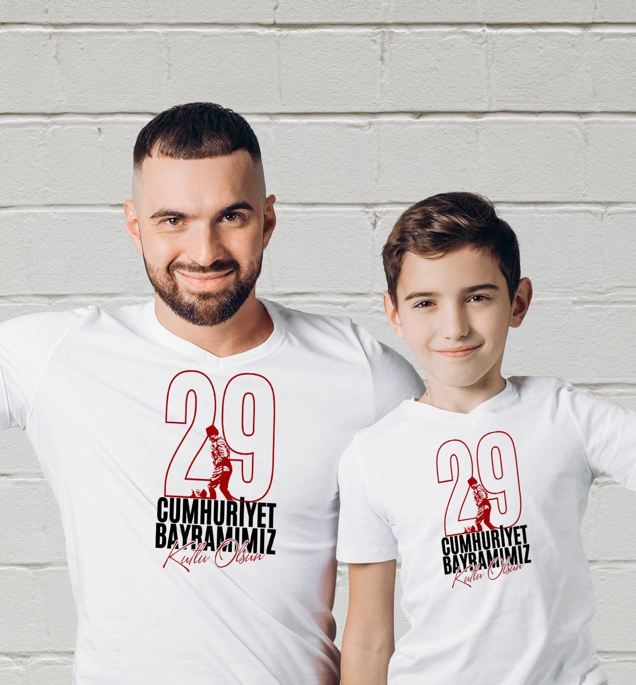 BK Gift 29 Ekim Tasarımlı 2’li Baba-Oğul Beyaz Tişört-6, 29 Ekim Hediyesi, Trend Tişört, 100.Yıl Hediyesi