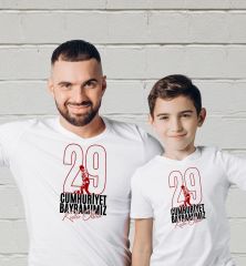 BK Gift 29 Ekim Tasarımlı 2’li Baba-Oğul Beyaz Tişört-6, 29 Ekim Hediyesi, Trend Tişört, 100.Yıl Hediyesi