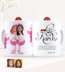 Kişiye Özel Karikatürlü Kız Kardeş Beyaz Kupa Bardak-3