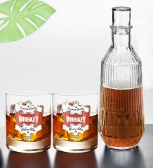 BK Gift Kişiye Özel İsimli DTF Premium Whiskey Tasarımlı İkili Viski Kadehi ve Karaf Seti-2, Arkadaşa Hediye, Sevgiliye Hediye
