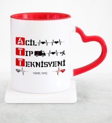 Kişiye Özel Mesleki Acil Tıp Teknisyeni Kırmızı Kalpli Kupa Bardak - 3