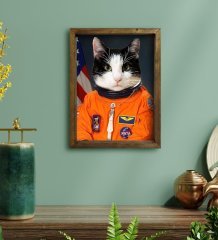 Evcil Dostlara Özel Astronot Tasarımlı Portre Doğal Masif Ahşap Çerçeveli Tablo 45x65cm-2