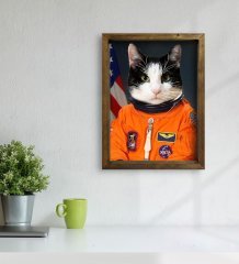 Evcil Dostlara Özel Astronot Tasarımlı Portre Doğal Masif Ahşap Çerçeveli Tablo 45x65cm-2