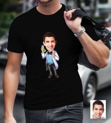 Kişiye Özel Bay Kimyager Karikatürlü Siyah T-Shirt-2