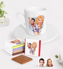 Kişiye Özel Sevgililer Karikatürlü Türk Kahvesi Fincanı ve Madlen Çikolata Seti-30