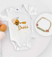 BK Kids Kişiye Özel İsimli Beyaz Bebek Body Zıbın ve Kız Bebek Künyesi Hediye Seti-35